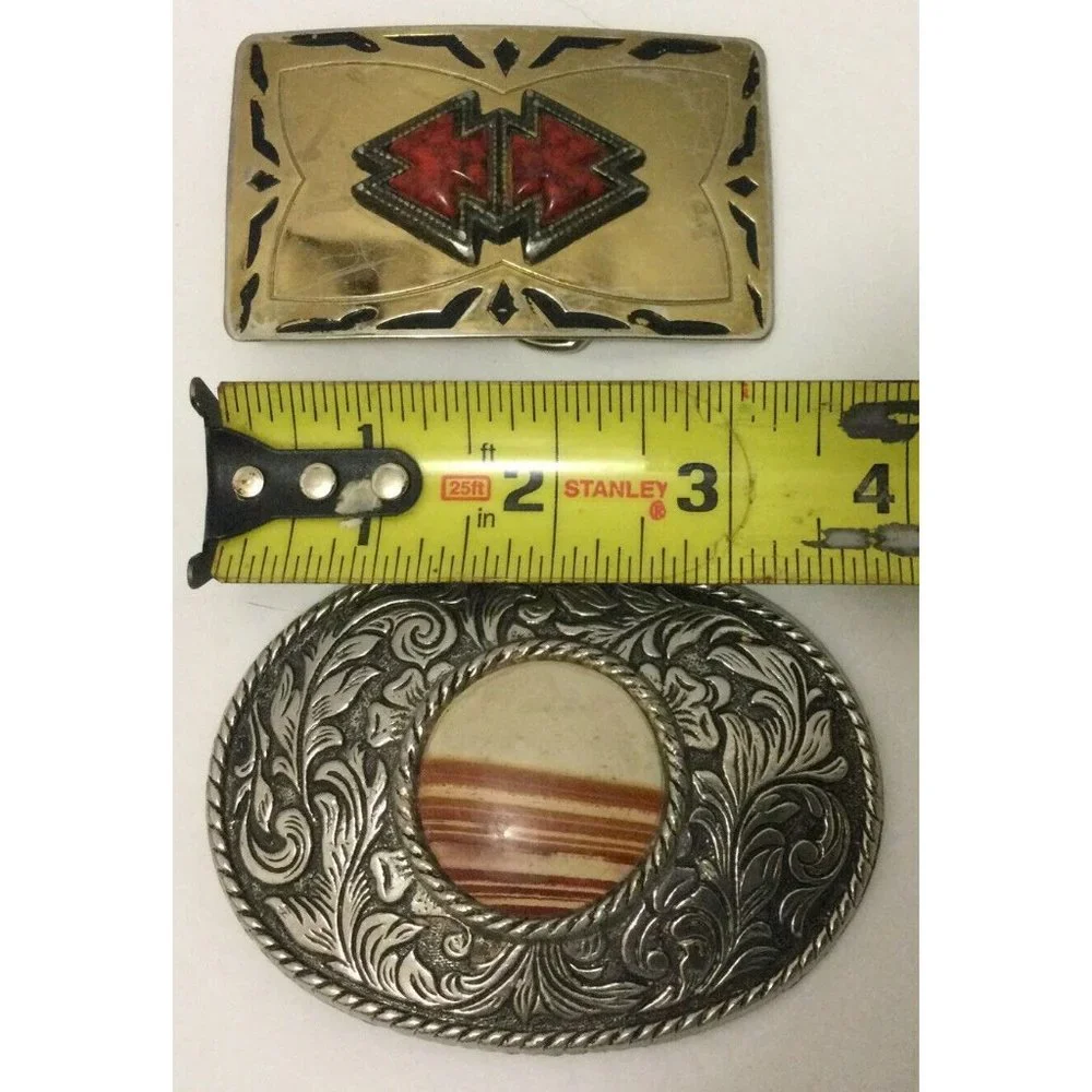 Southwestern Belt Buckle Buckles Lot Of 2 Rodeo Cowboy Stone Center